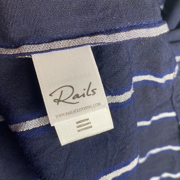 RAILS ANTHROPOLOGY Ava Livorno Navy Metallic Stripe Tie Front Top Sz medium - Picture 9 of 10